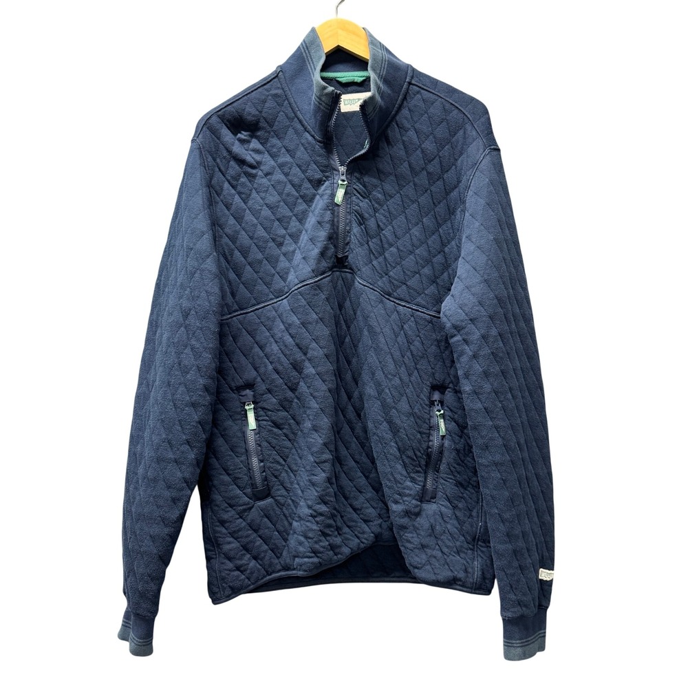 Wellen Quilted 1/4 Zip Pullover Mens Medium Navy Blue Fleece Coastal Huckberry